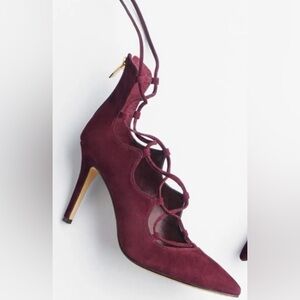 Vince Camuto Barsha Burgundy Leather Suede Pointy Toe Heels Lace Zip